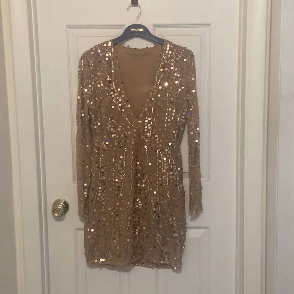 Gold sequin long sleeve dress